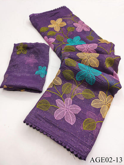 Beautifull Viscos Crunchy Silk With Embroidery Work Saree