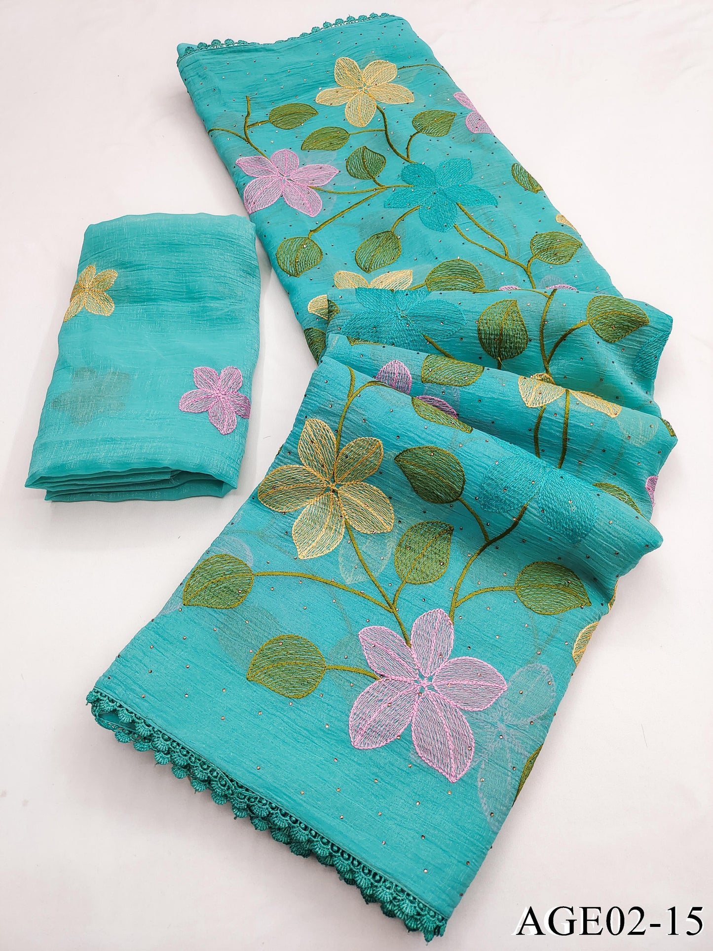 Beautifull Viscos Crunchy Silk With Embroidery Work Saree
