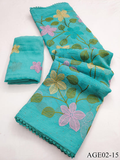 Beautifull Viscos Crunchy Silk With Embroidery Work Saree