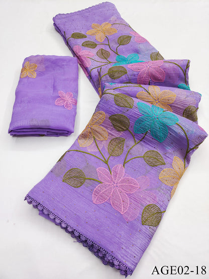 Beautifull Viscos Crunchy Silk With Embroidery Work Saree