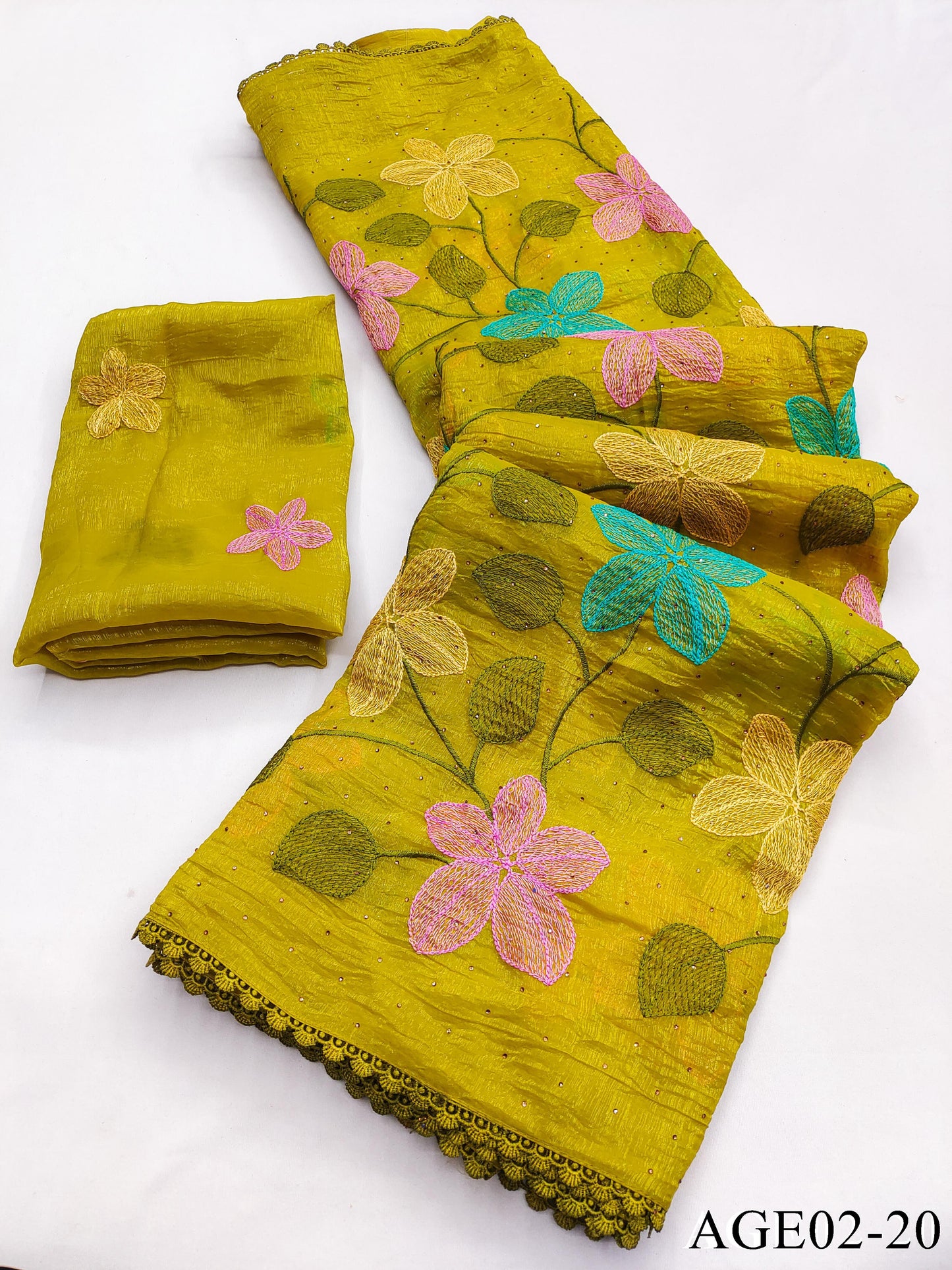 Beautifull Viscos Crunchy Silk With Embroidery Work Saree