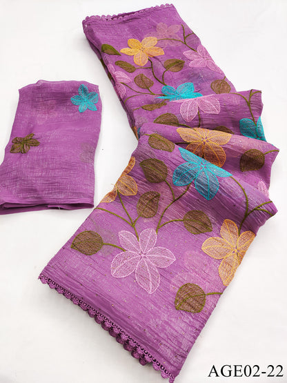 Beautifull Viscos Crunchy Silk With Embroidery Work Saree