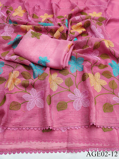 Beautifull Viscos Crunchy Silk With Embroidery Work Saree