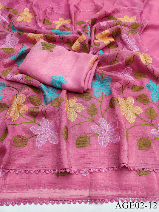 Beautifull Viscos Crunchy Silk With Embroidery Work Saree