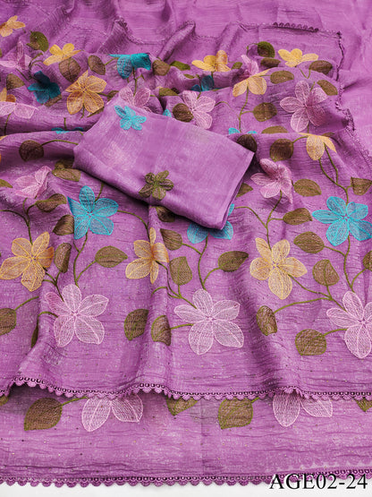 Beautifull Viscos Crunchy Silk With Embroidery Work Saree