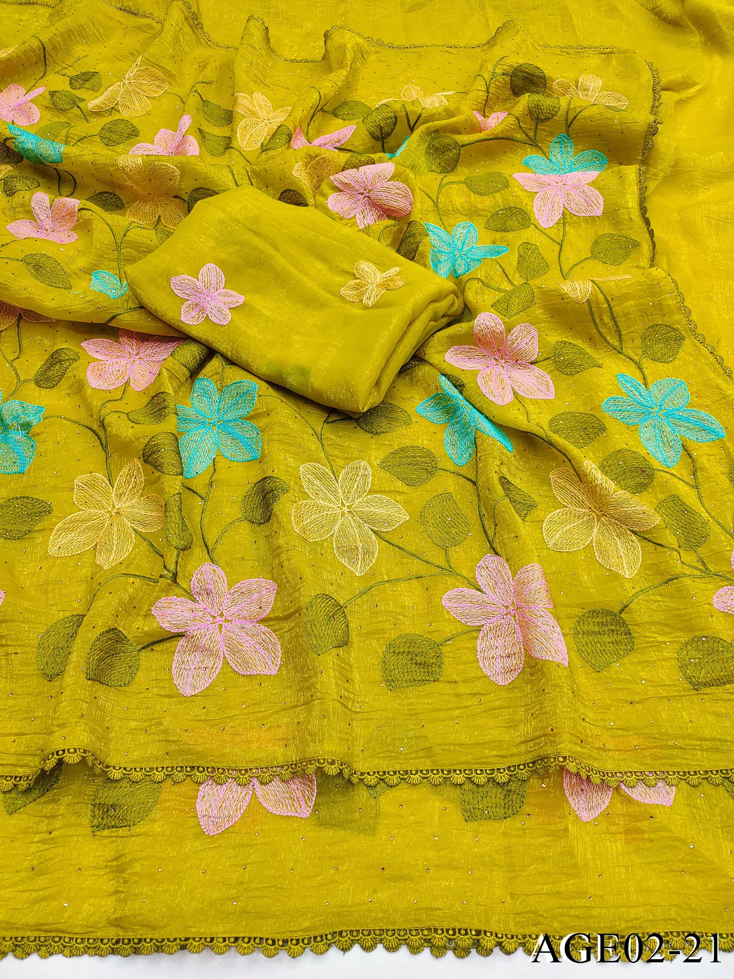 Beautifull Viscos Crunchy Silk With Embroidery Work Saree