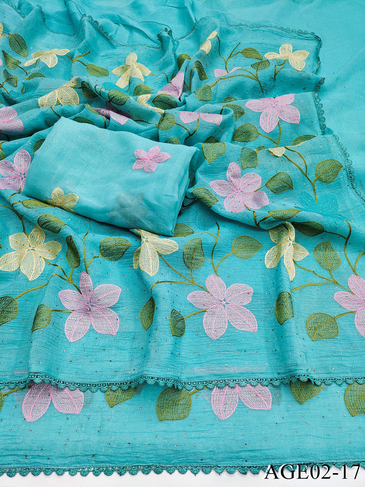 Beautifull Viscos Crunchy Silk With Embroidery Work Saree
