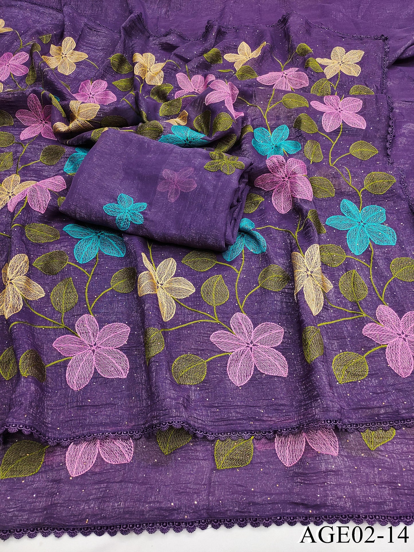 Beautifull Viscos Crunchy Silk With Embroidery Work Saree