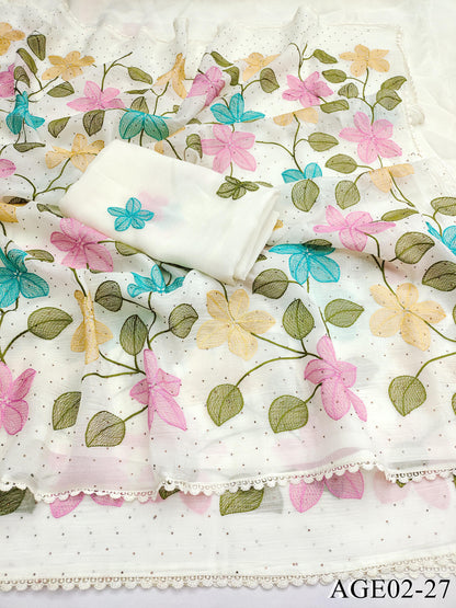 Beautifull Viscos Crunchy Silk With Embroidery Work Saree