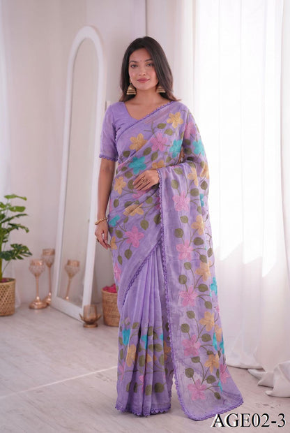 Beautifull Viscos Crunchy Silk With Embroidery Work Saree
