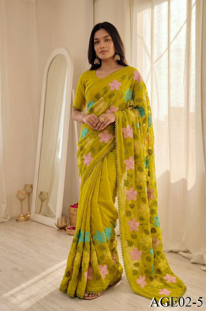 Beautifull Viscos Crunchy Silk With Embroidery Work Saree