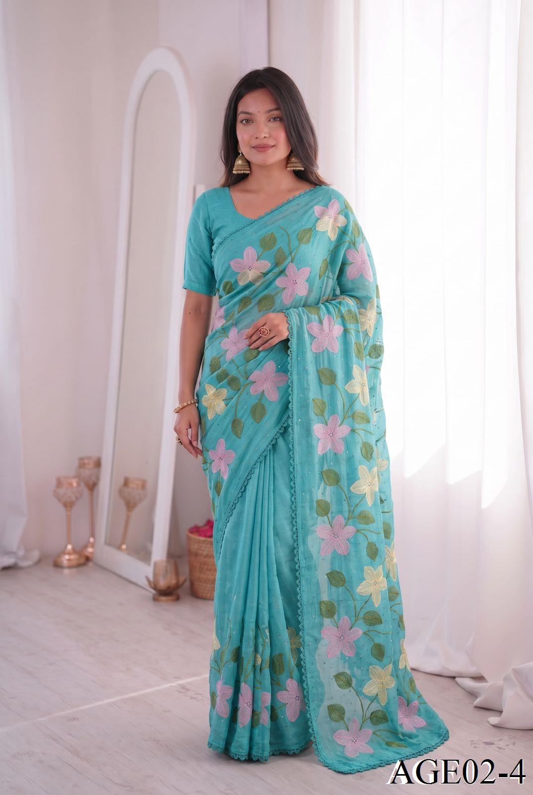 Beautifull Viscos Crunchy Silk With Embroidery Work Saree