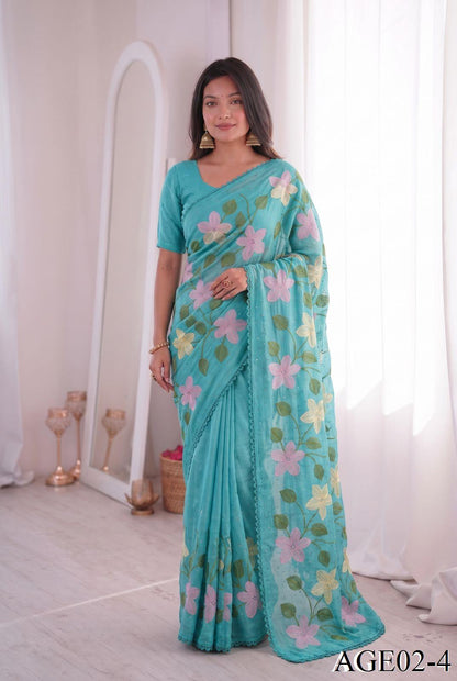 Beautifull Viscos Crunchy Silk With Embroidery Work Saree