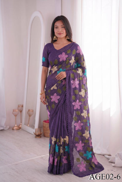 Beautifull Viscos Crunchy Silk With Embroidery Work Saree
