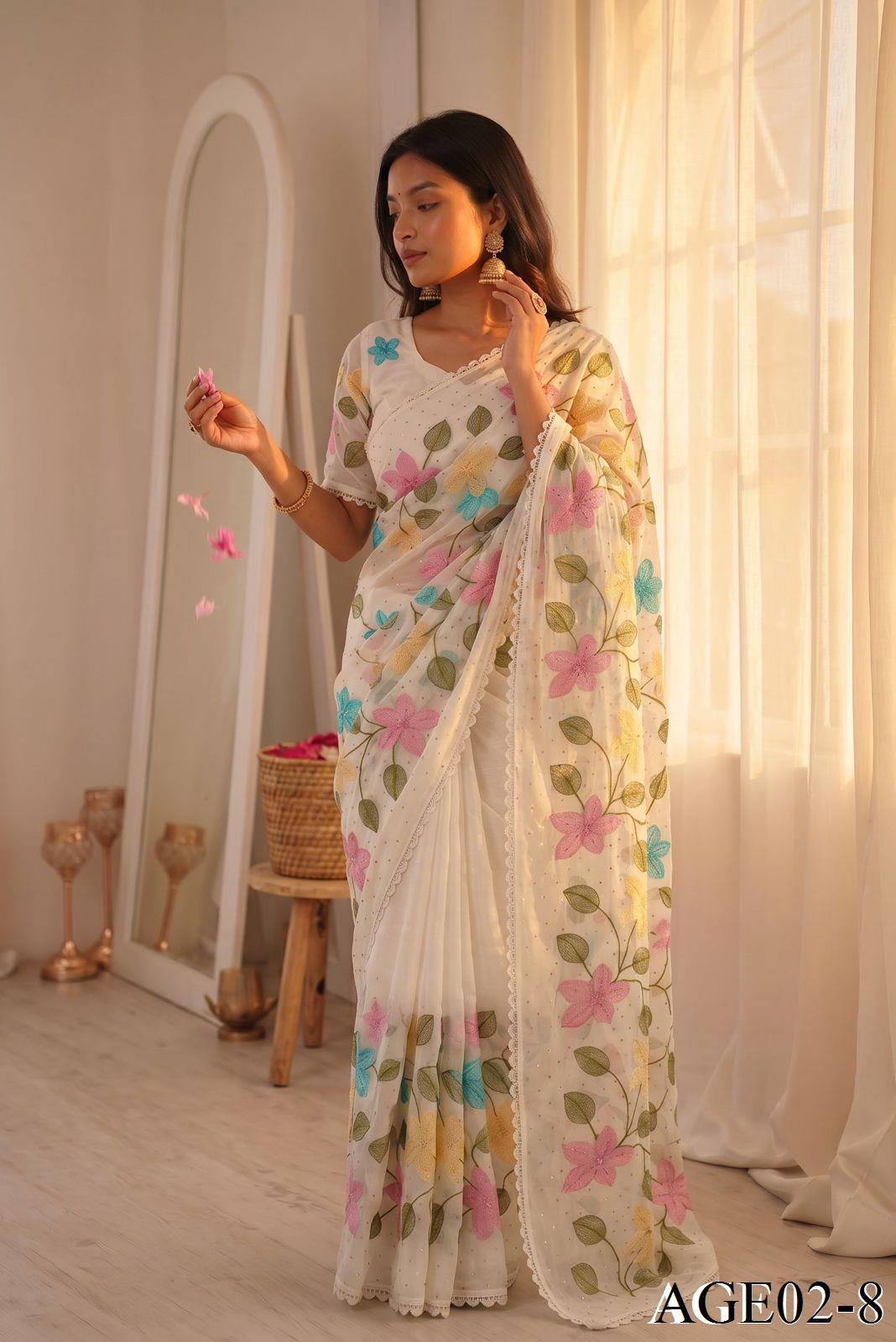 Beautifull Viscos Crunchy Silk With Embroidery Work Saree