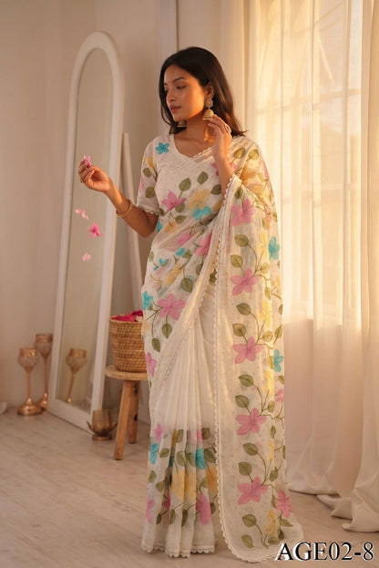 Beautifull Viscos Crunchy Silk With Embroidery Work Saree