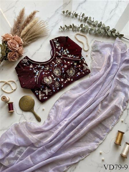 Beautiful Soft Rich Fendy Satin Silk With Hand Cutdana Moti Work Saree