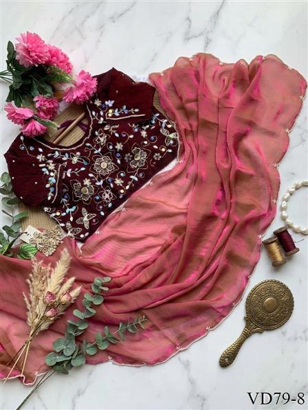 Beautiful Soft Rich Fendy Satin Silk With Hand Cutdana Moti Work Saree