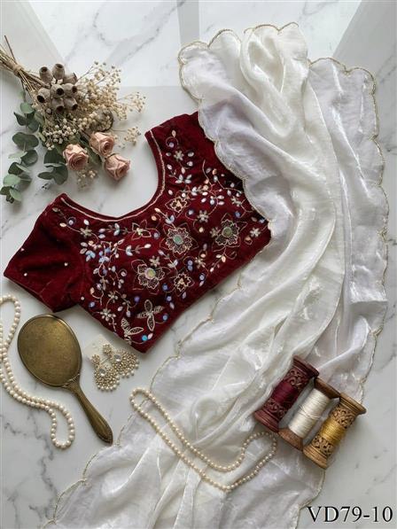 Beautiful Soft Rich Fendy Satin Silk With Hand Cutdana Moti Work Saree