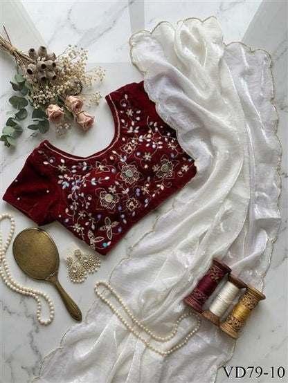 Beautiful Soft Rich Fendy Satin Silk With Hand Cutdana Moti Work Saree