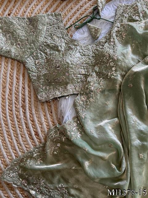 Beautiful Soft Fandy Satin Silk With Embroidery Sequence Work Saree
