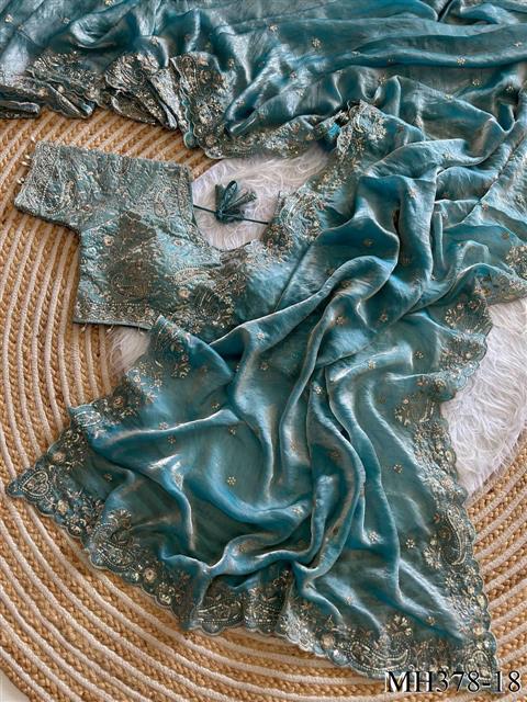 Beautiful Soft Fandy Satin Silk With Embroidery Sequence Work Saree