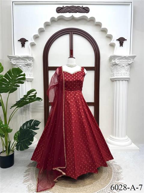 Beautiful Soft Rich Chanderi Jacquard Butti With Fancy Lace Work Gown Set