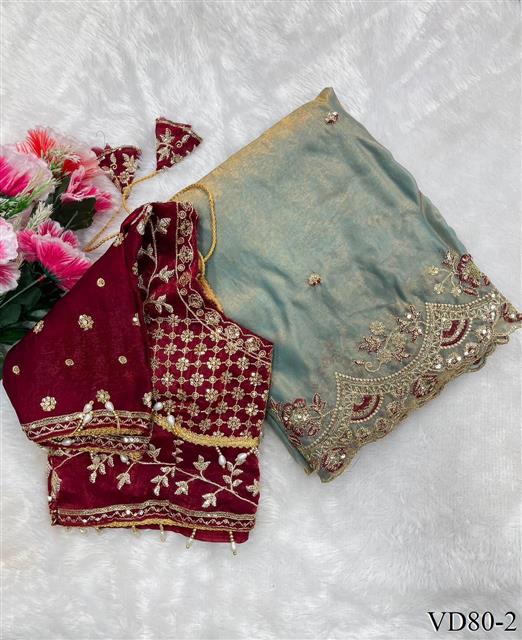 Beautiful Soft Rich Fendy Satin Silk With Embroidery Work Saree