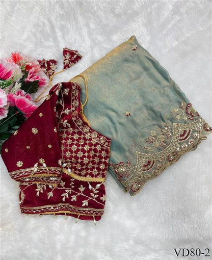 Beautiful Soft Rich Fendy Satin Silk With Embroidery Work Saree