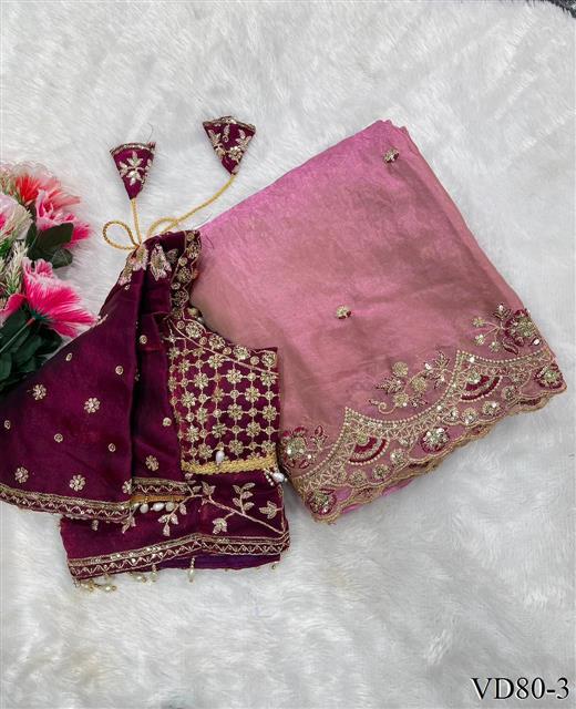 Beautiful Soft Rich Fendy Satin Silk With Embroidery Work Saree