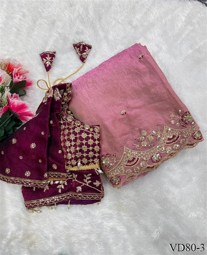 Beautiful Soft Rich Fendy Satin Silk With Embroidery Work Saree