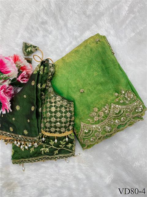 Beautiful Soft Rich Fendy Satin Silk With Embroidery Work Saree