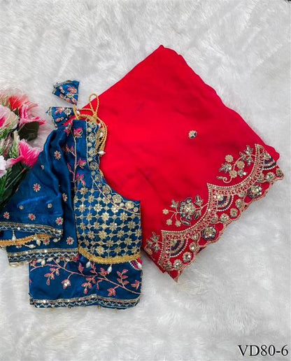Beautiful Soft Rich Fendy Satin Silk With Embroidery Work Saree