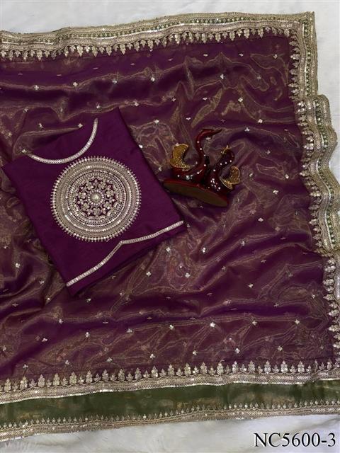 Beautiful Soft Rich Soft NC Twill Silk With Sequins Embroidery Work Saree