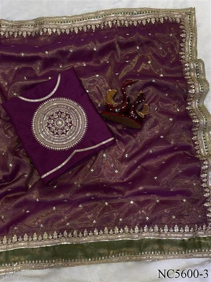 Beautiful Soft Rich Soft NC Twill Silk With Sequins Embroidery Work Saree
