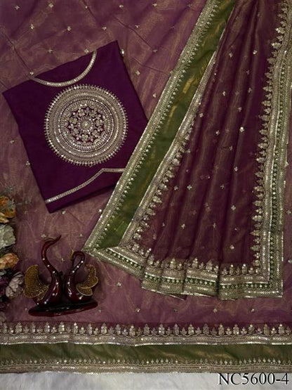 Beautiful Soft Rich Soft NC Twill Silk With Sequins Embroidery Work Saree