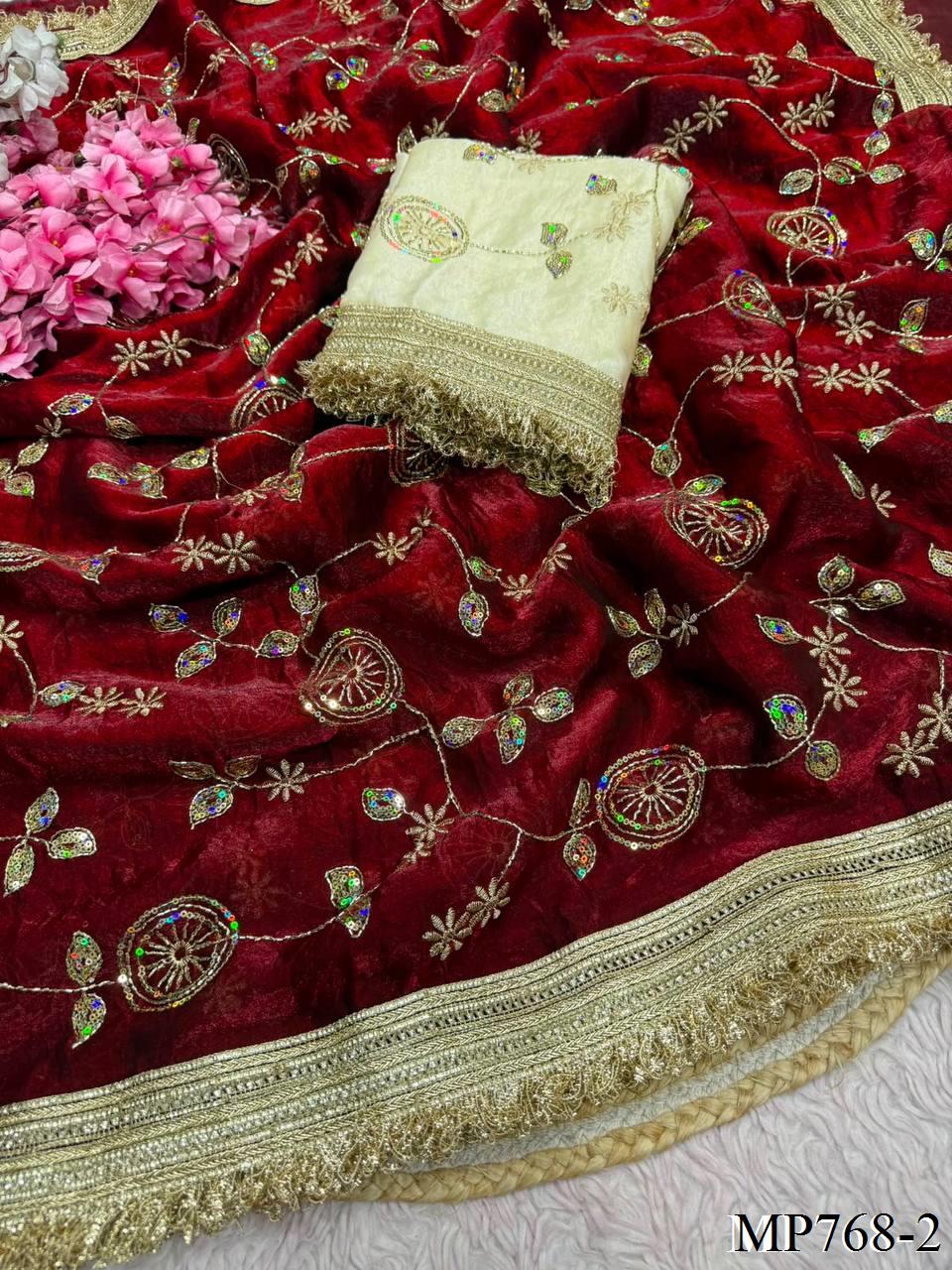 Most Viral Fandy Sattin With Sequience Work Saree