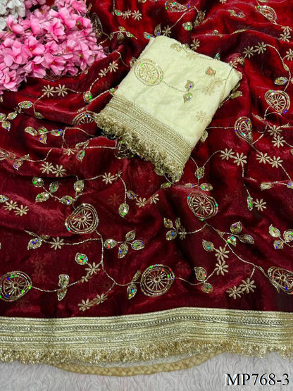 Most Viral Fandy Sattin With Sequience Work Saree