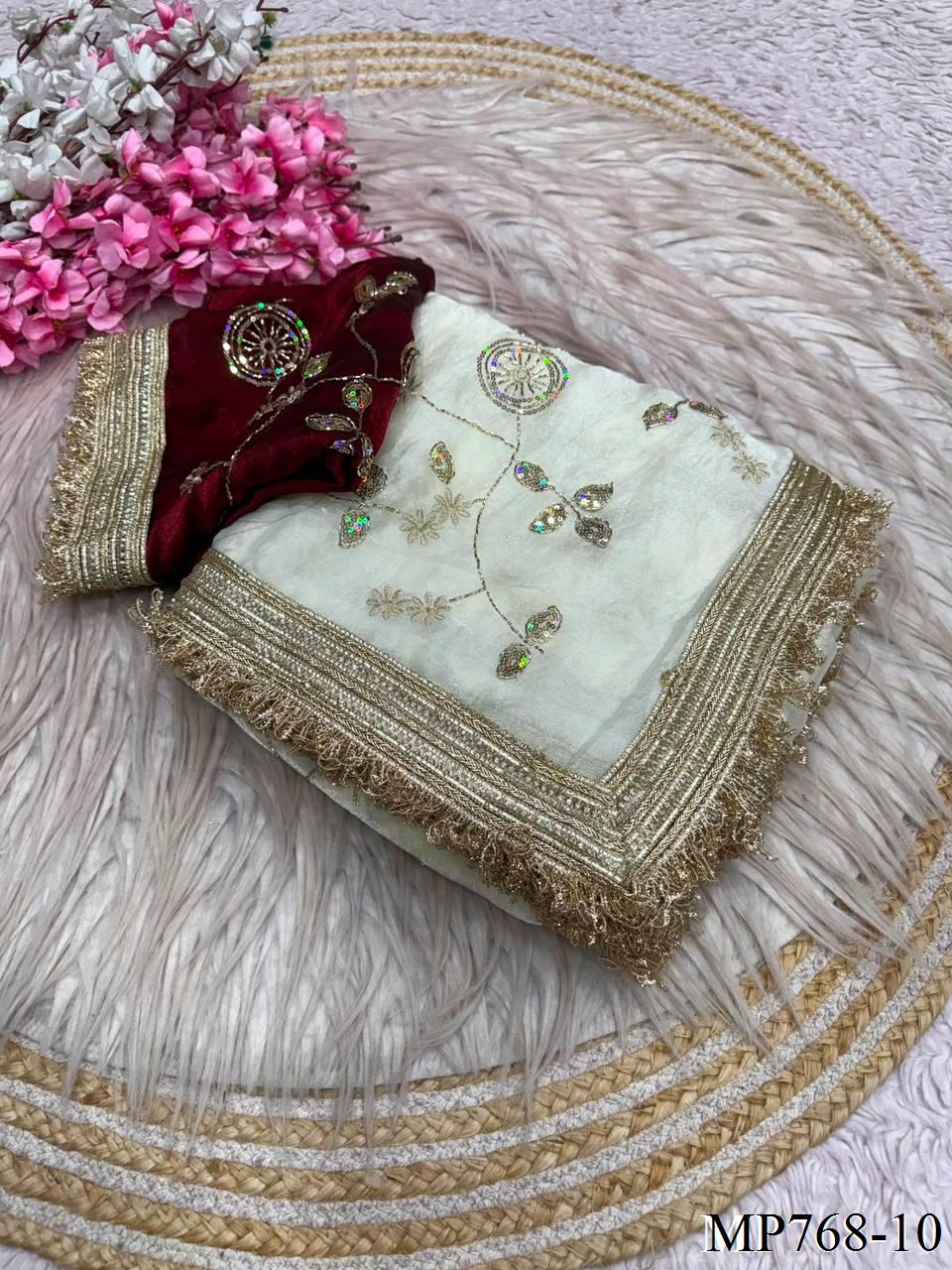 Most Viral Fandy Sattin With Sequience Work Saree