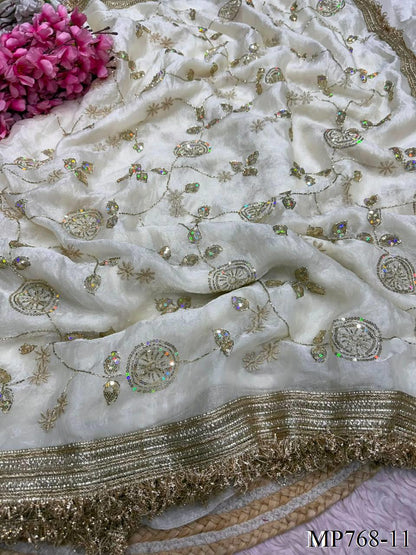 Most Viral Fandy Sattin With Sequience Work Saree