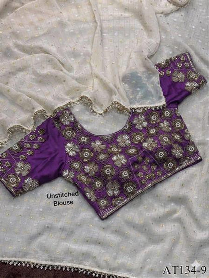 Beautiful Soft Rich Crunchy Georgette With Dual Gold & Silver Zari Butti Work Saree