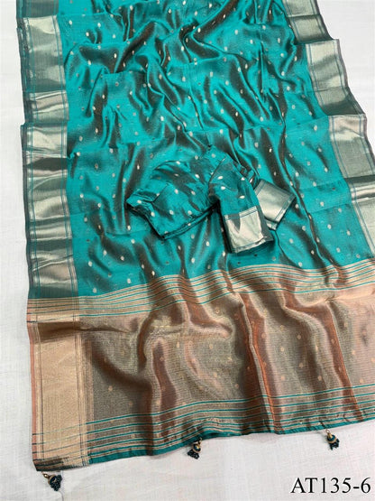 Beautiful Banarasi Organza Silk With Traditional Zari Weaving Butti Work Saree