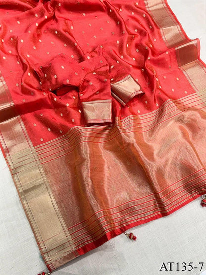 Beautiful Banarasi Organza Silk With Traditional Zari Weaving Butti Work Saree