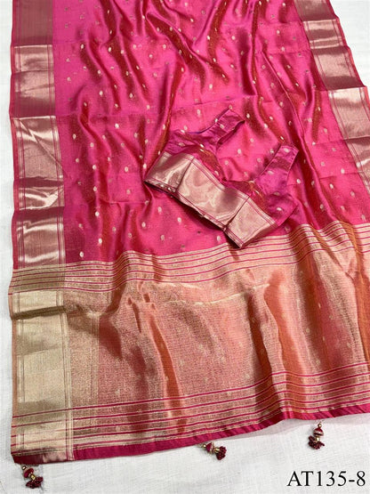 Beautiful Banarasi Organza Silk With Traditional Zari Weaving Butti Work Saree