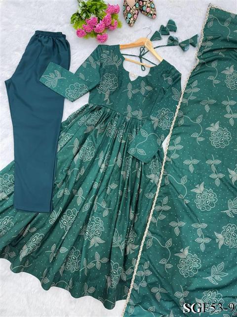 Beautiful Soft Rich Printed Maslin With Golden Lace Work Gown
