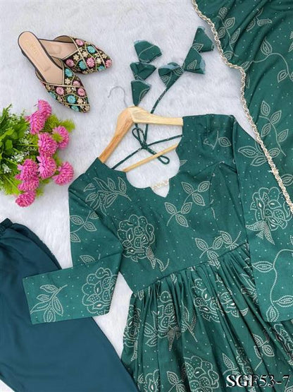 Beautiful Soft Rich Printed Maslin With Golden Lace Work Gown