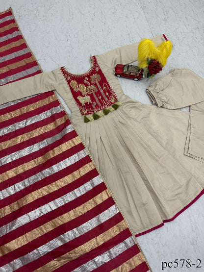 Beautifull Off White Color Roman Fabric With Tushar Silk Top Pent