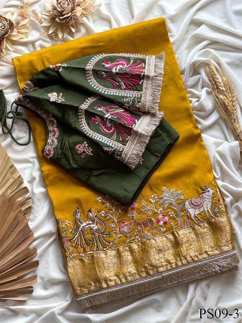 Beautiful Pure Soft Tissue Silk With Elegant Applique Work Saree