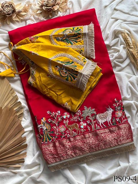 Beautiful Pure Soft Tissue Silk With Elegant Applique Work Saree