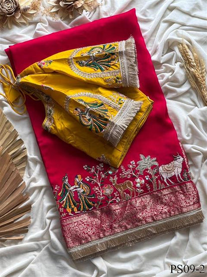 Beautiful Pure Soft Tissue Silk With Elegant Applique Work Saree